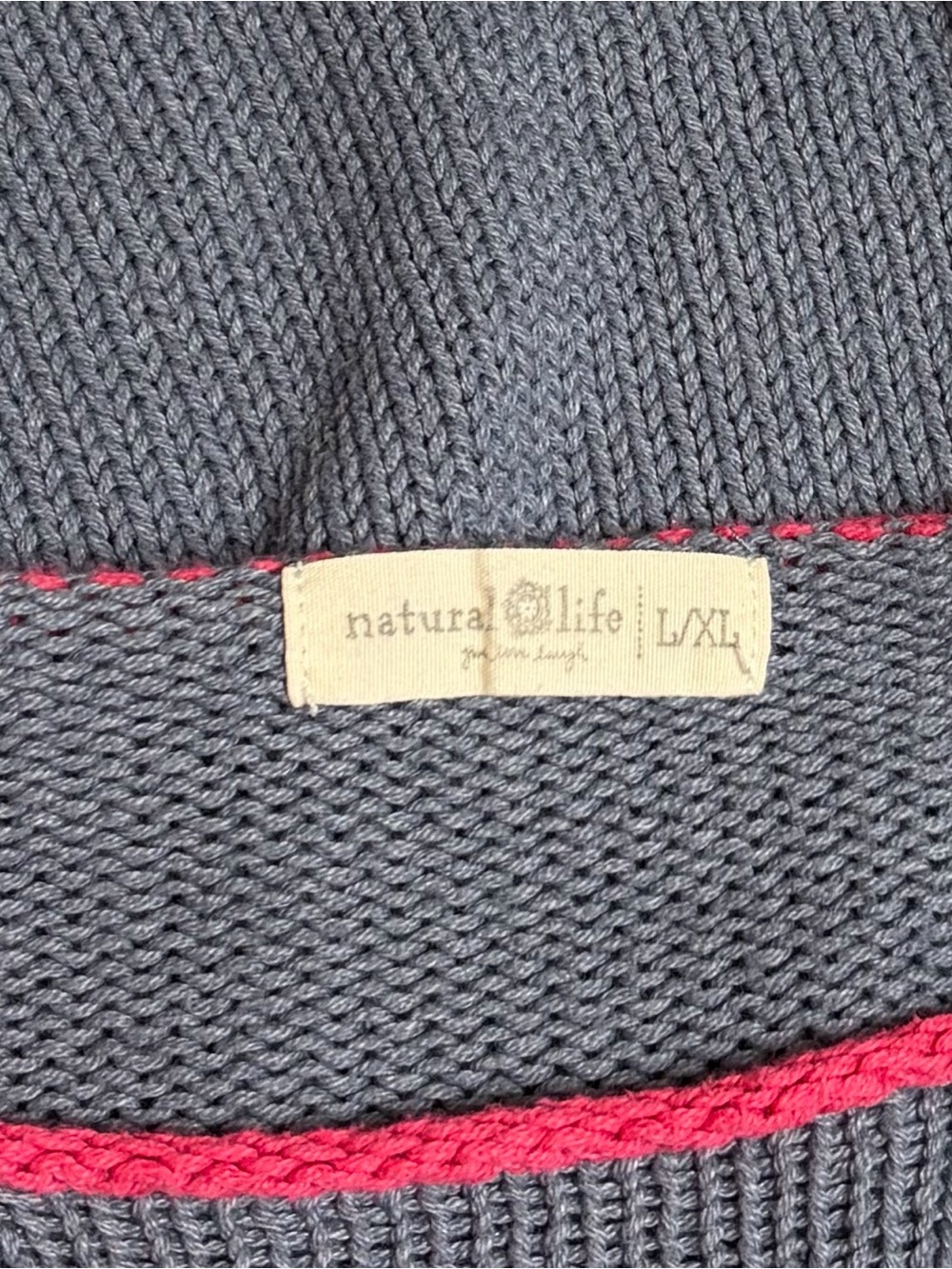 Natural Life Heart Knit Sweater Dusty Blue Pink Lightweight Pullover Size L/X - Picture 7 of 10